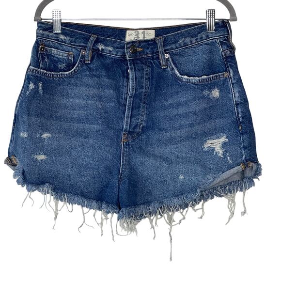 Free People We the‎ Free Thirty One Jean Shorts 31 Denim Ripped Button Fly - Picture 1 of 4